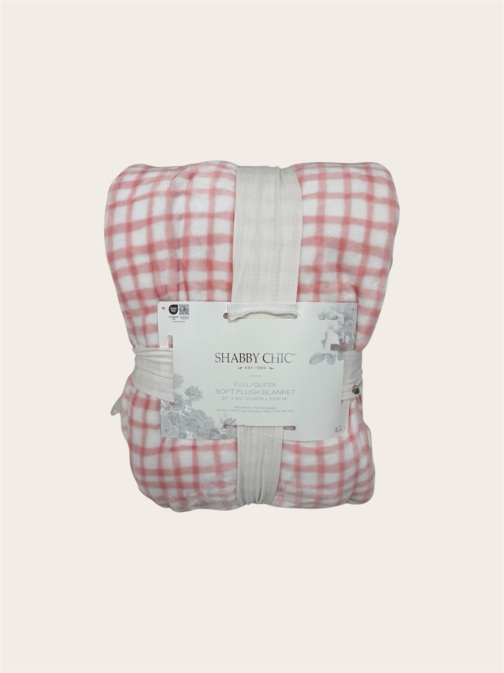 Shabby Chic Pink and White Check Soft Plush Blanket - Full/Queen